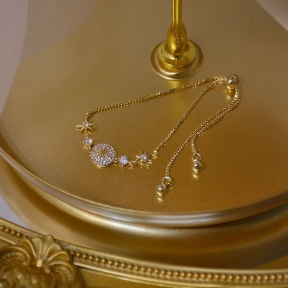 NEW 14K Gold Plated Diamond Star Bracelet a - Picture 5 of 7